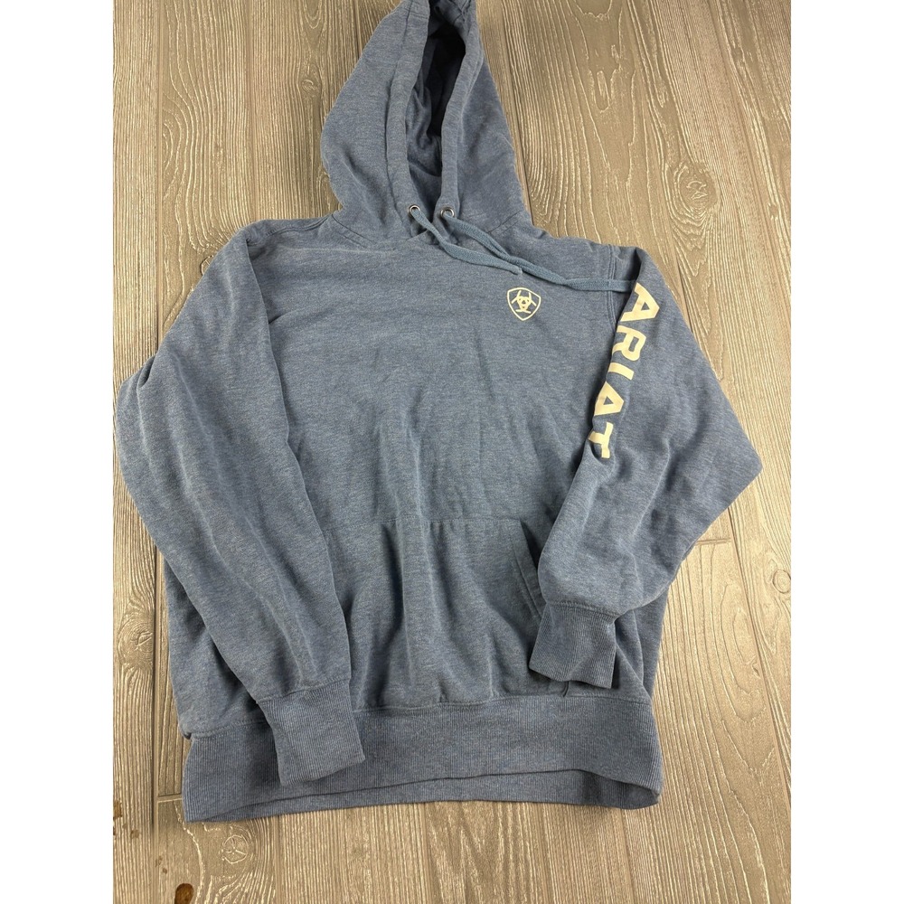 Ariat Womens Blue Pullover Hoodie Logo Sleeve Graphic Sweatshirt Medium